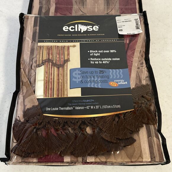 Set Of 2 Eclipse Stripped Gold Burgundy ￼Blackout Valance‎ Curtain 42" W x 16" H - Picture 5 of 7